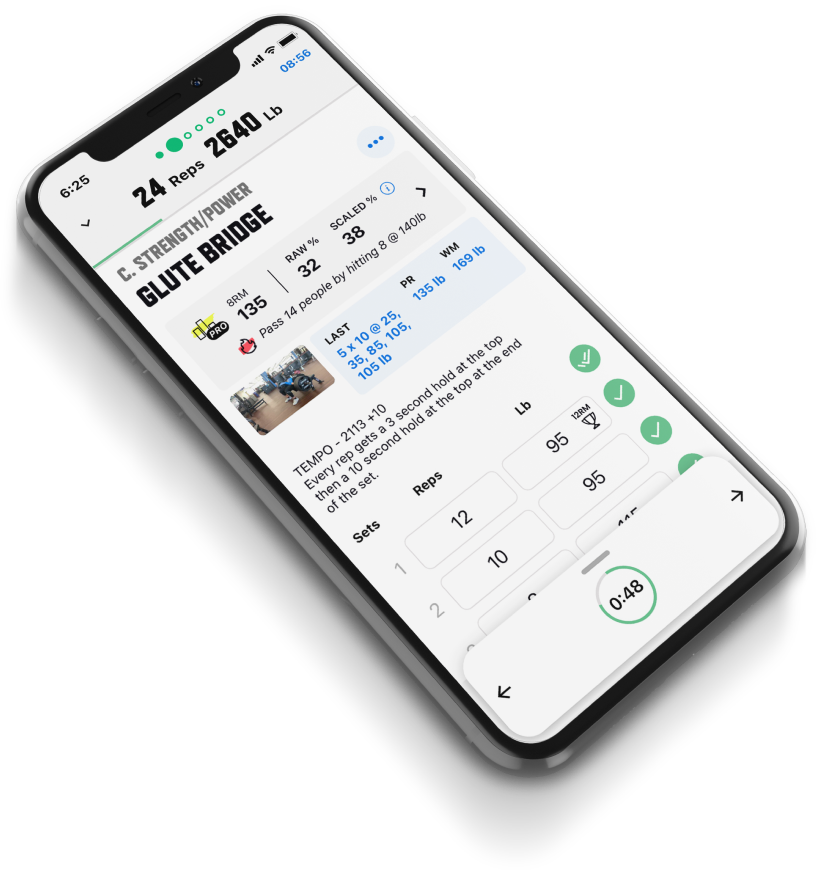 TDP Training App workout logging screen on a phone